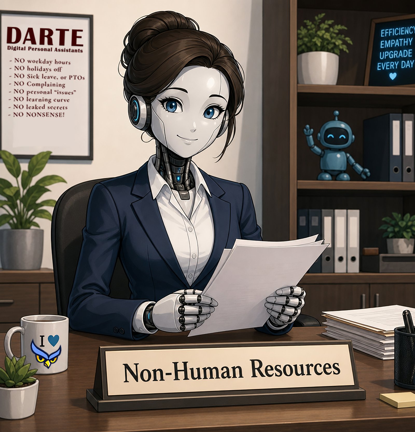 DARTE agent at a desk — Your Non-Human Resources Dept.